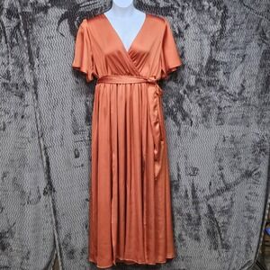 Baltic Born Sicily Satin Maxi Dress Sz‎ XXXL 3XL Orange Rust Fall Formal Event